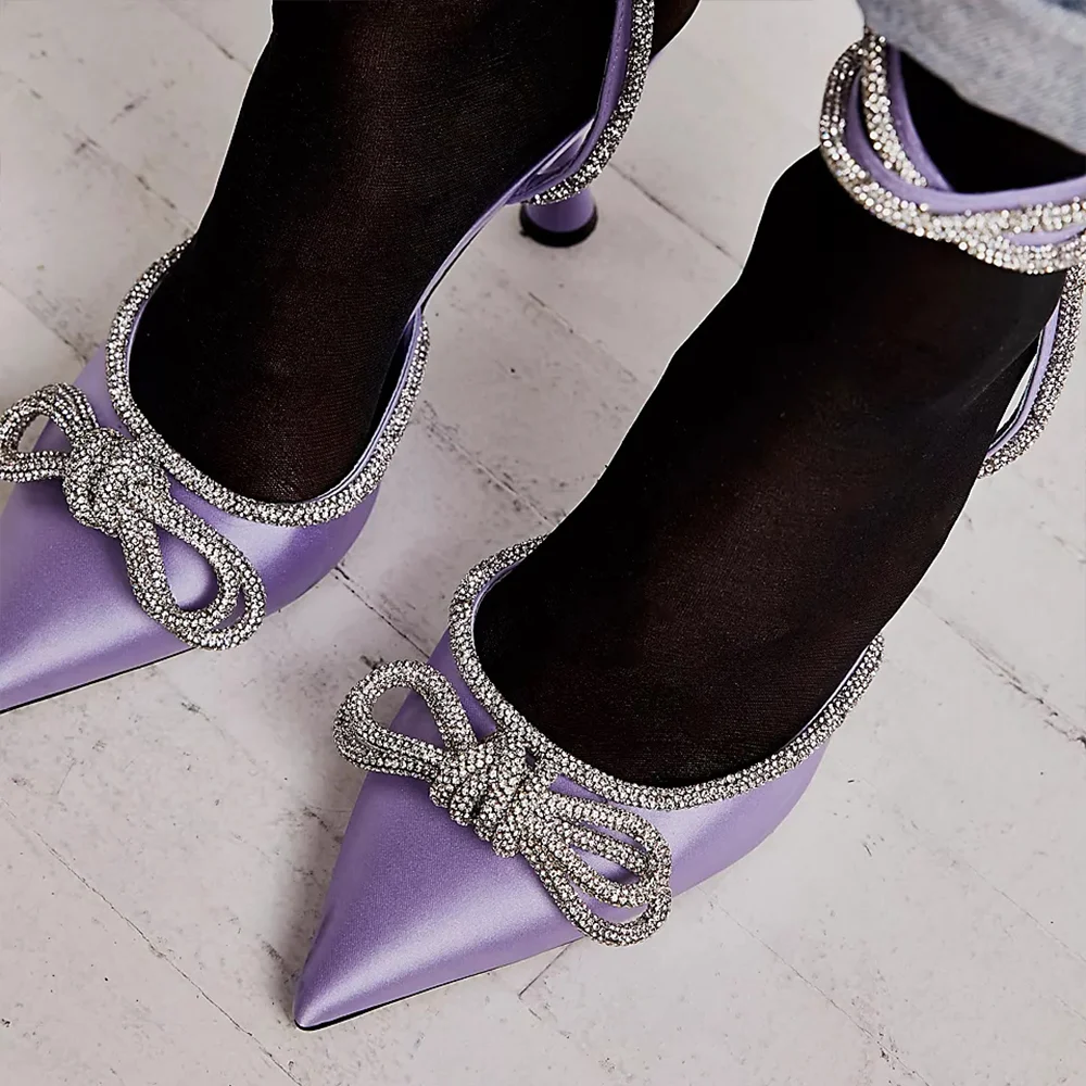 Purple Pointed Toe Sandals Bow Tie Decorative Strap Sandals