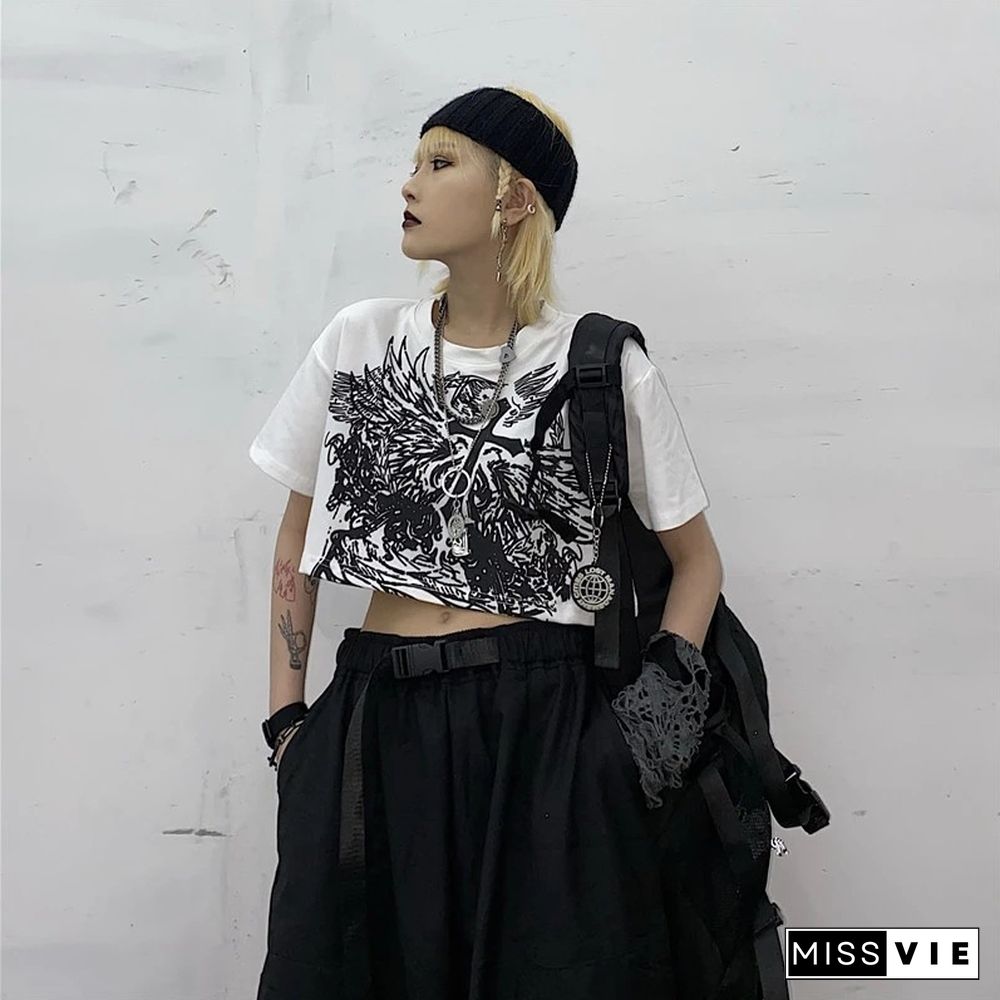 Gothic Style Crop Top Harajuku Graphic T Shirt For Women Ulzzang Tshirt Summer Tee Short Clothes Short Sleeve Album Y2k