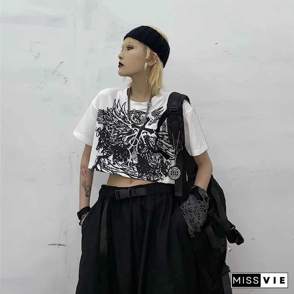 Gothic Style Crop Top Harajuku Graphic T Shirt For Women Ulzzang Tshirt Summer Tee Short Clothes Short Sleeve Album Y2k