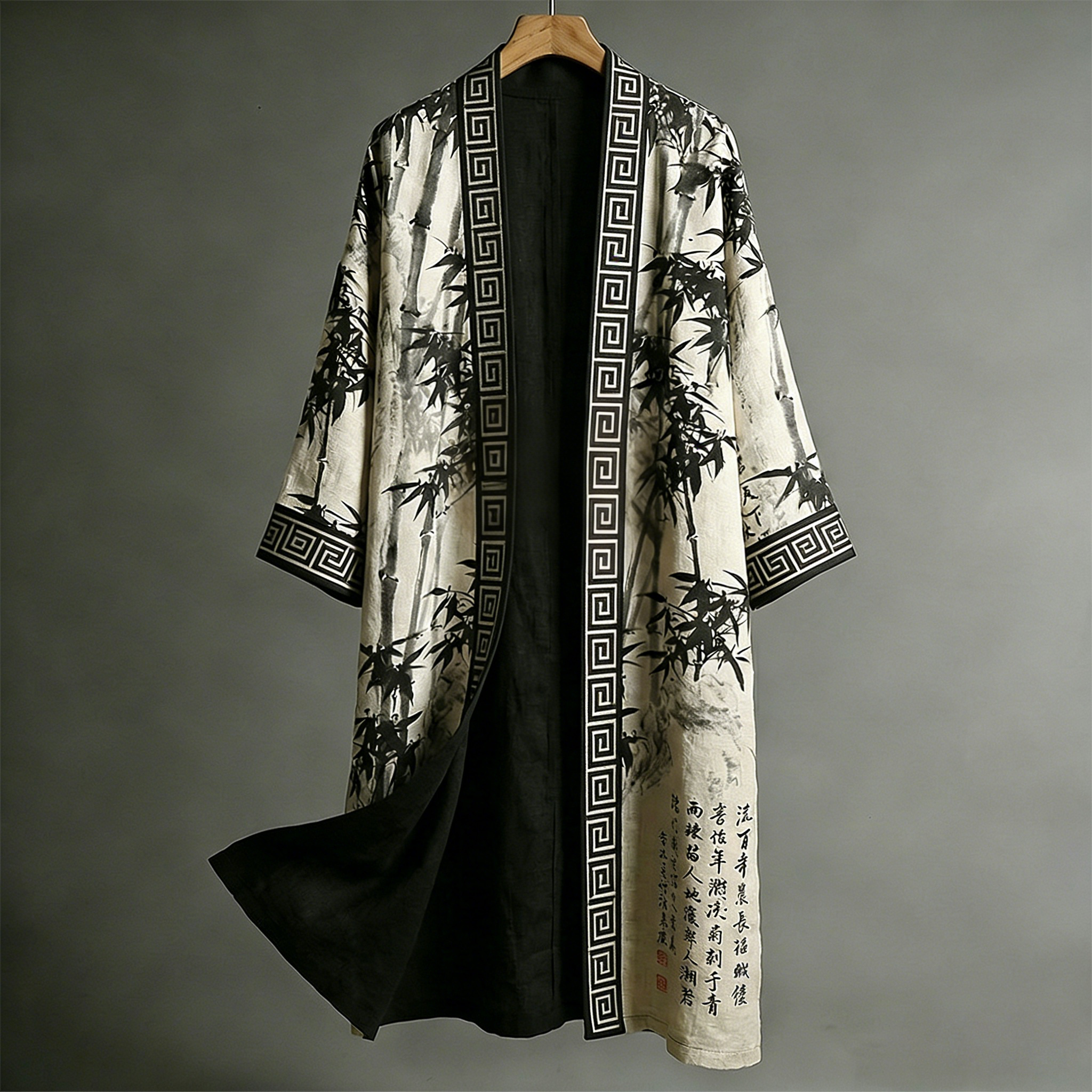 Japanese Style Retro Calligraphy Bamboo Art Pattern Casual Kimono  artssus