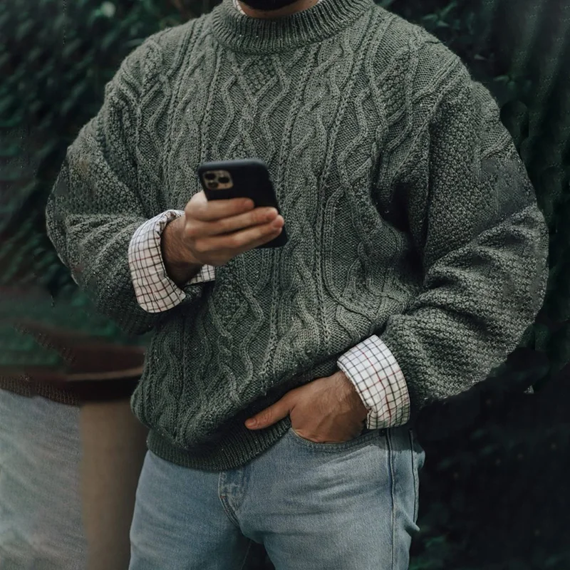 Mens Vintage Fair Isle Jacquard Weave Knitted Sweater