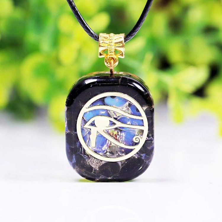Blue Opal WIth Obsidian Eye Of Horus Necklace