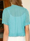 Contrast Lace Open Front Short Sleeve Cardigan for Women
