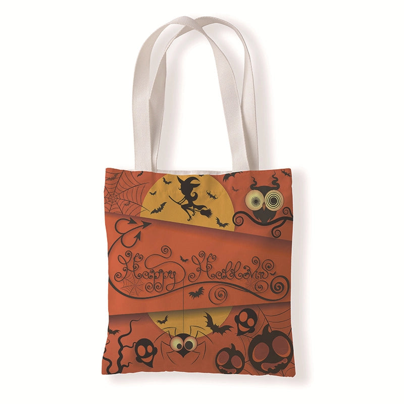 Halloween Women’s Medium Canvas Pumpkin Letter Elegant Streetwear Square Open Canvas Bag