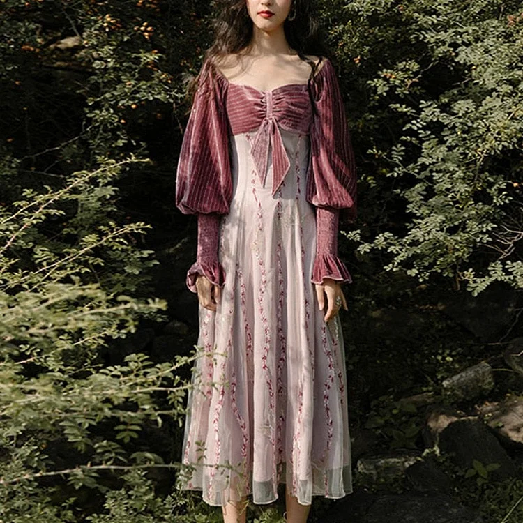 Floral velvet long princess dress
