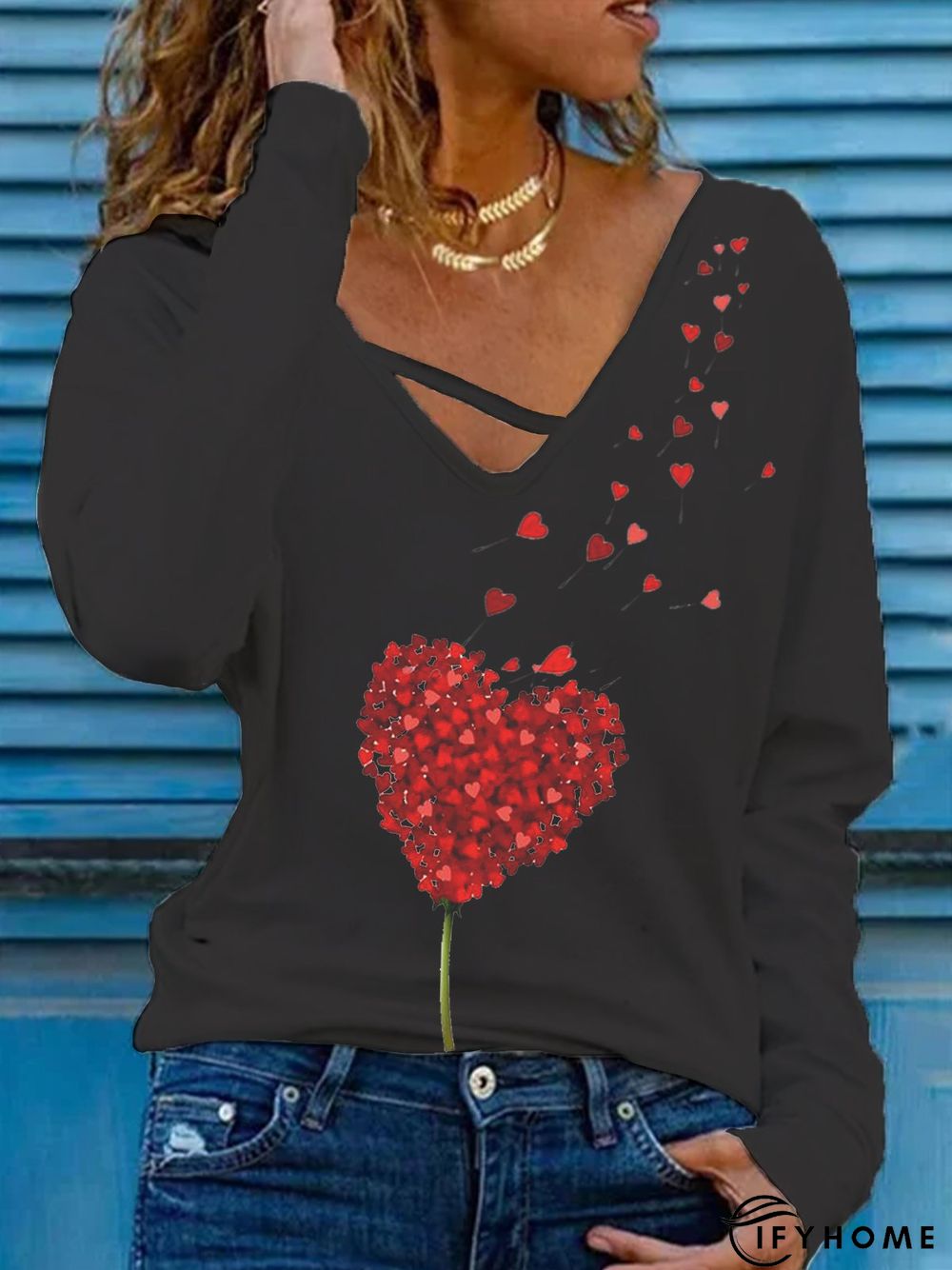 Casual Cotton Blends heart shirt & Tunic Top | IFYHOME