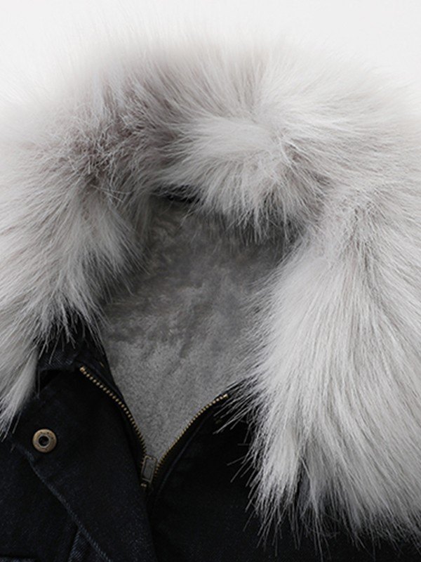 Oversized Faux Shearling Denim Coat