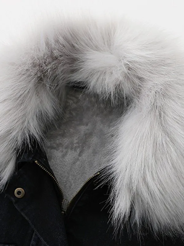 Oversized Faux Shearling Denim Coat