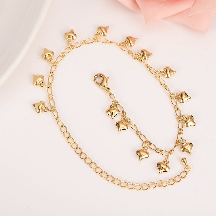 24k 25cm new dubai Charm Bracelet for Women Gold love heart flower Bangle cute kids