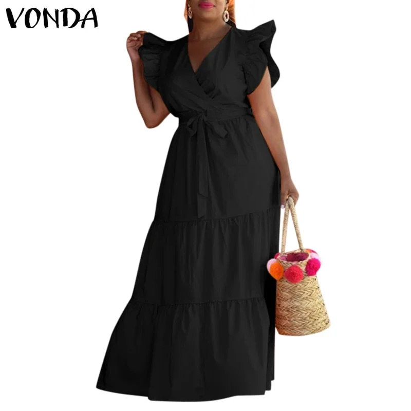 Bohemian Women Long Maxi Dress Summer Sundress VONDA 2022 Vintage Ruffled Party Dress Summer Bohemian Vestidos Femme Robe