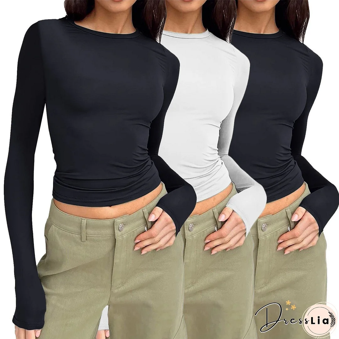 Women's Solid Color Slim Pullover T-shirt Female Blouses