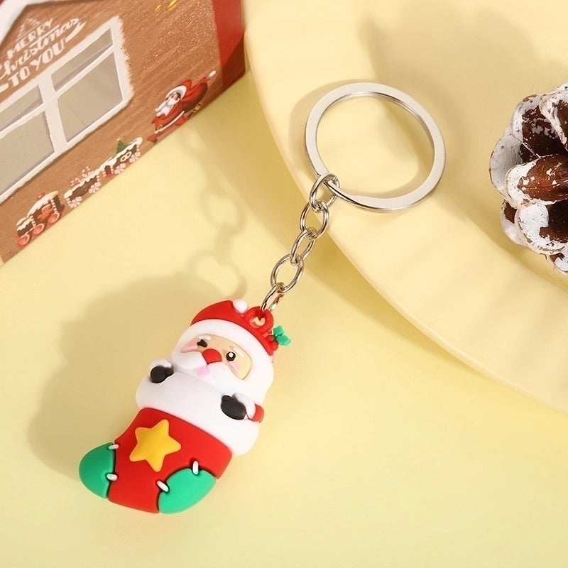 Cute Christmas Tree Santa Claus Elk PVC Metal Christmas Women’s Bag Pendant Keychain
