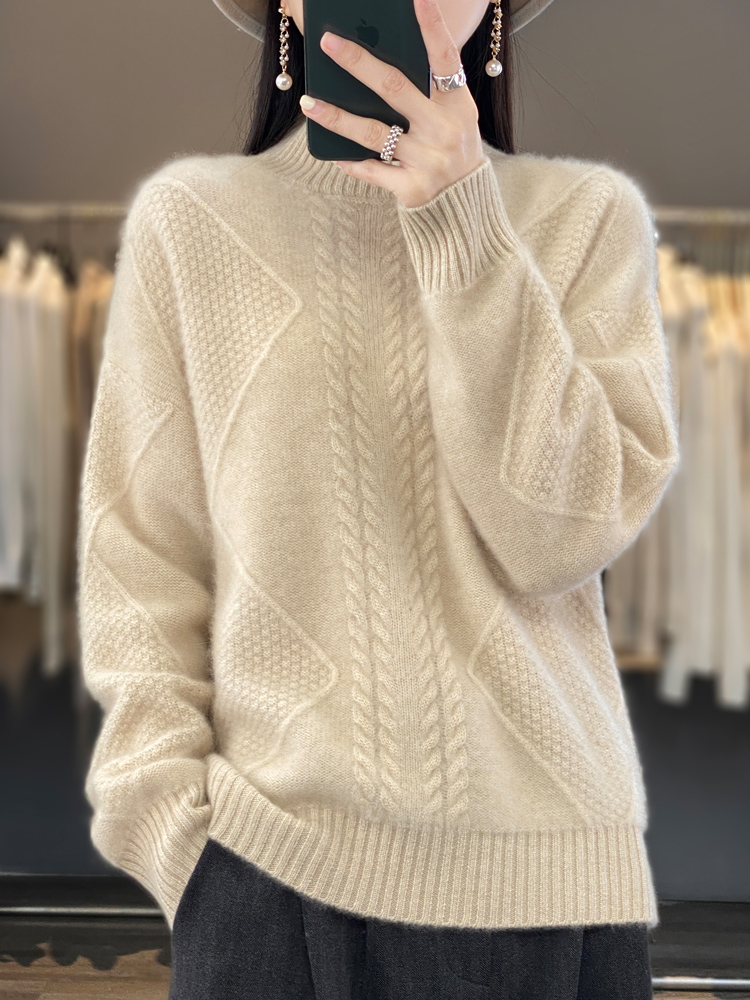 Playbrixx Thick Wool Sweater – Soft Mock Neck Pullover for Winter Women  