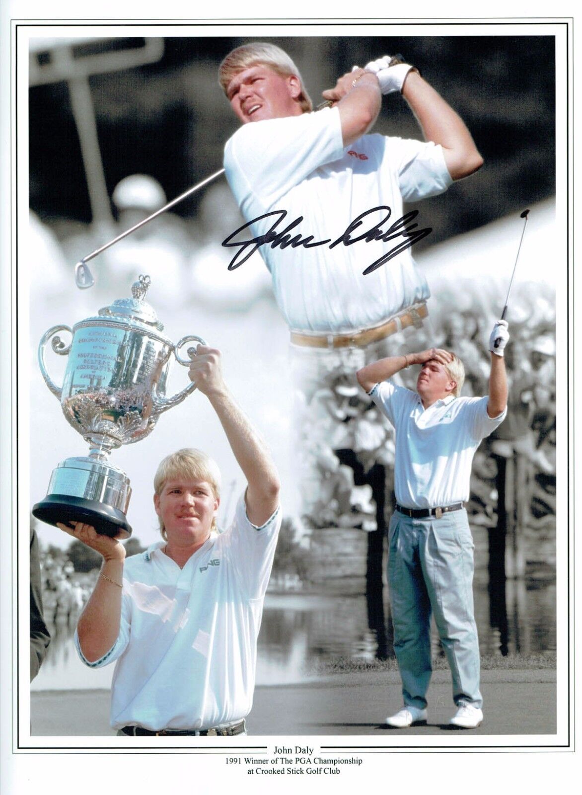 John DALY SIGNED 16x12 Golf Montage Photo Poster painting AFTAL Autograph 1991 COA US PGA Winner