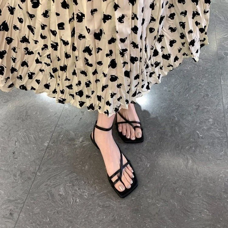 Yyvonne New Holiday Wind Korean Plate Cross Fine With Roman Sandals Cover Blue Flat Sandals