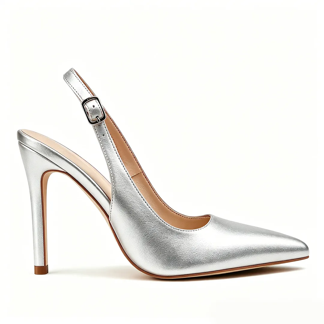 100mm Women's Pointed Toe Slingback High Heels, Comfortable Dress Sandals