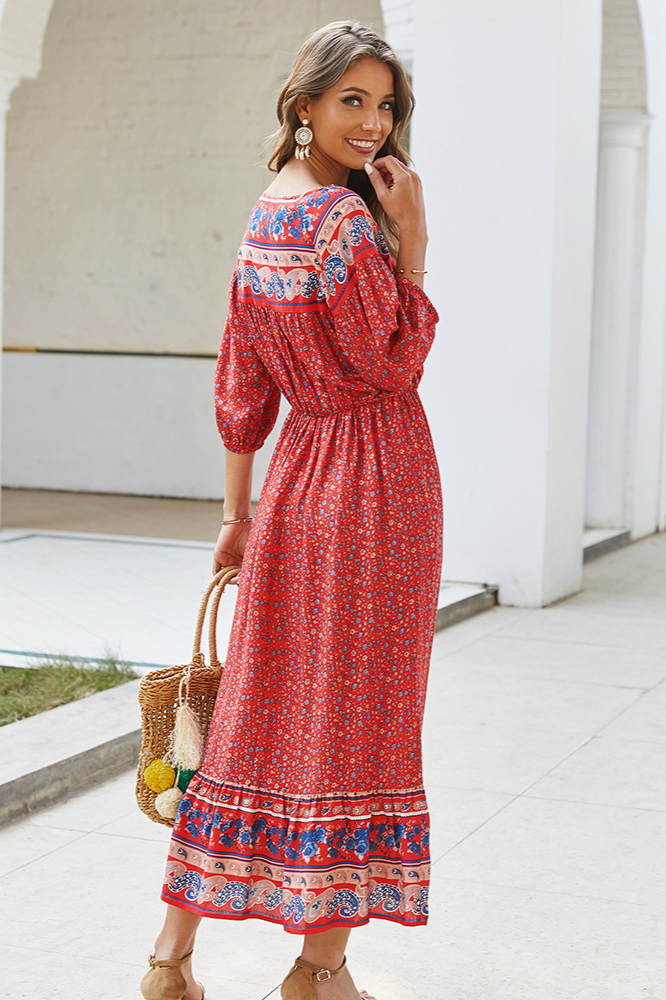 v neck boho dress