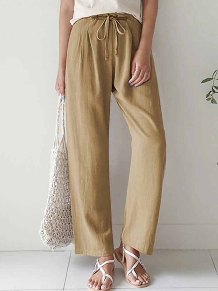 Pleated Drawstring Loose Fit Cropped Pants