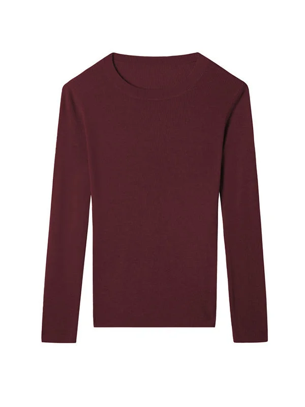 Long Sleeves Skinny Solid Color Round-Neck Knitwear Pullovers Sweater Tops