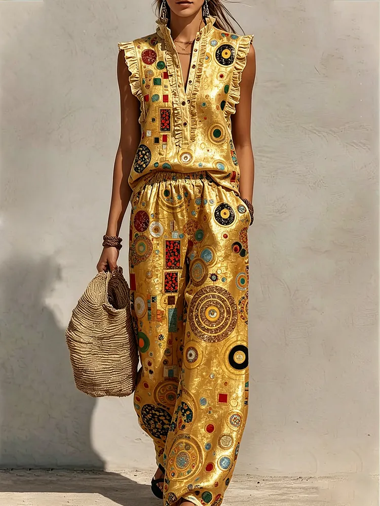 Women&rsquo;s Abstract Geometric Art Print Two-Piece Set
