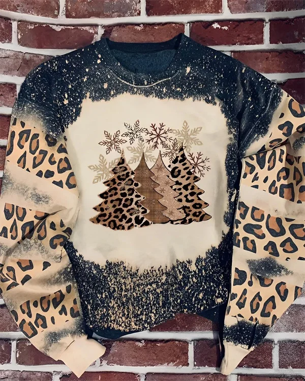 Christmas Tree Leopard Panel Print Sweatshirt