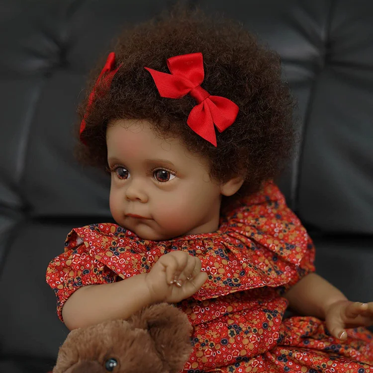 Reborn Babies Girl Black Toy for Girls in Dark Skin African American  Toddler Doll Black Rooted Long Curly Hair Realistic Doll Girl Gift 