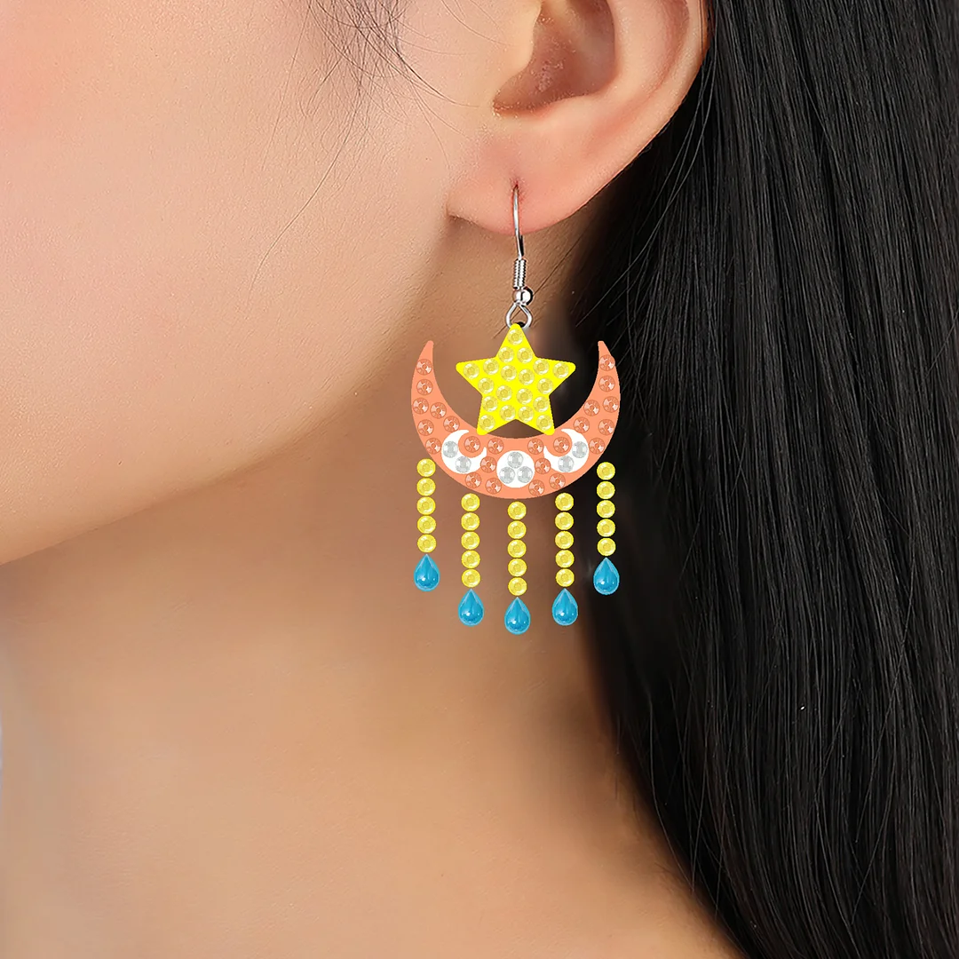 12 Pairs Sun Star Moon Diamond Painting Earrings DIY Diamond Art Earrings