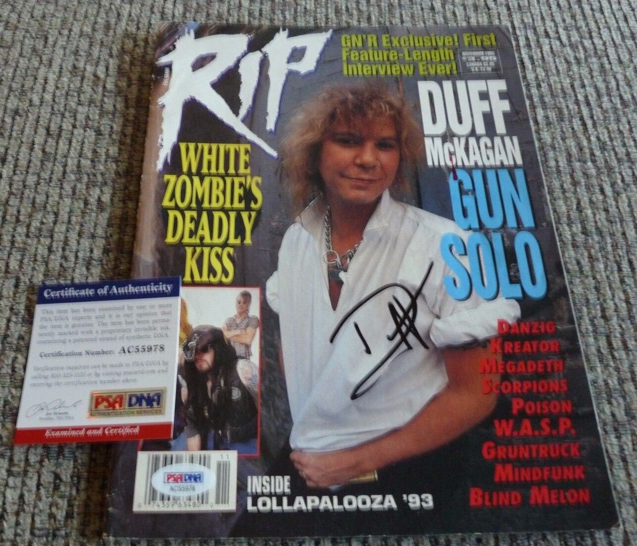 Guns Roses Duff McKagen Signed 1993 RIP Magazine Cover Photo Poster painting PSA Certified