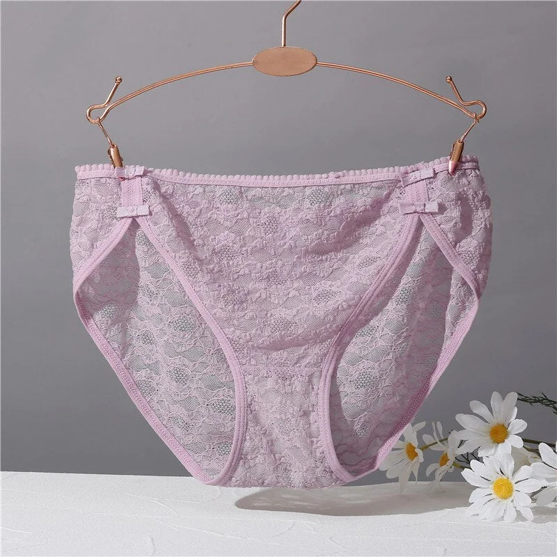 1/2PCS Sexy Perspective Women's Panty Fashion Hollow Out Bownot Lace Underwear Woman Exotic Intimates Briefs For Girls Panties