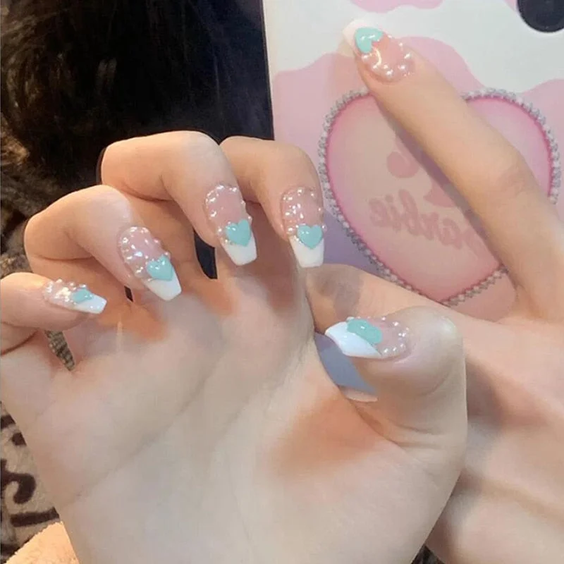 24pcs/set Press on Nail Tips Acrylic 10 Sizes Flower Design Fake Nails Art Full Cover French False Nail Art Tips Artifical Nails-Nail Inspo