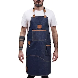 pornhint Pornhint Jean Fabric Apron with Genuine Leather Details I Adjustable  Strap I Handmade in Argentina I BBQ Grilling Apron