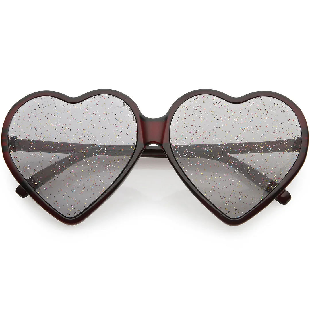 Women's Novelty Oversize Heart glasses Smoke Glitter Lens 62mm