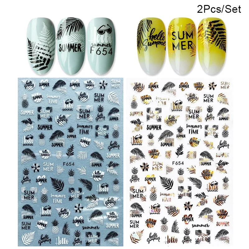 1 Sheet iridescent Nail Sticker Black leave 3D Transfer Beautiful Nail Decals Decoration Summer Popupar DIY Nail Design