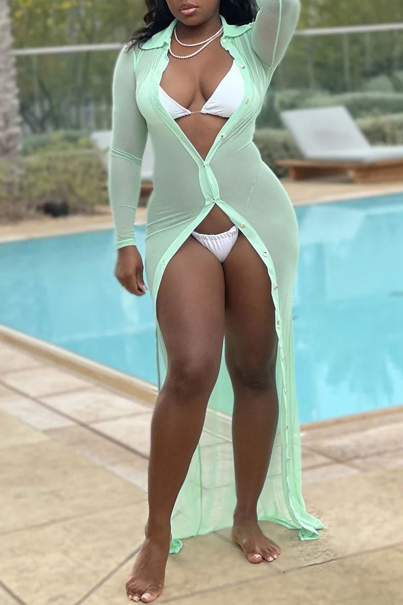 Sexy Solid See-through Mesh Swimwears Cover Up