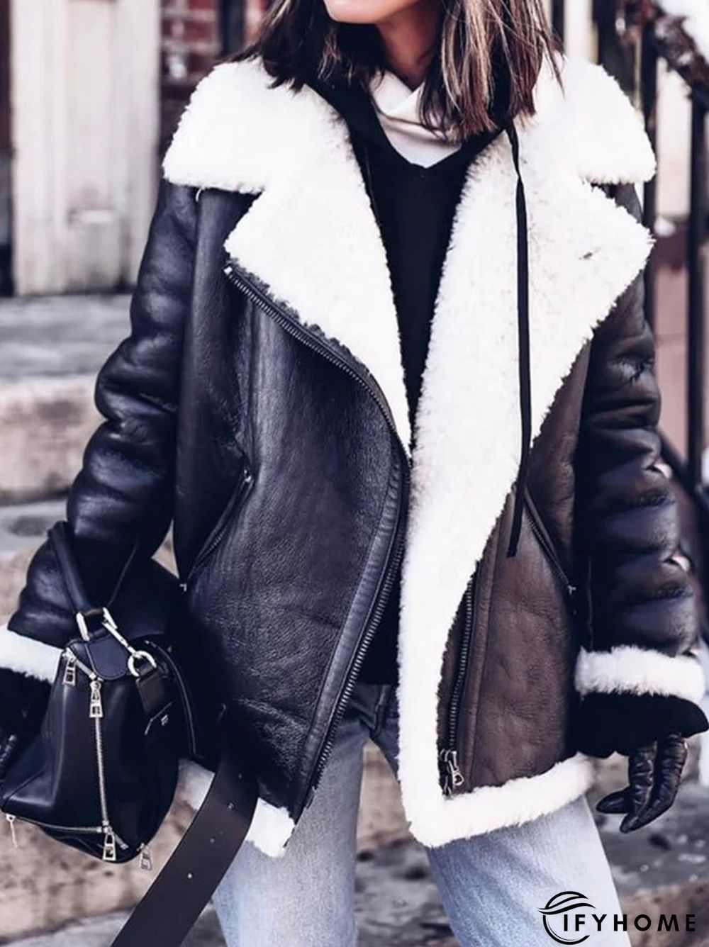 Furry Buckle Lapel Collar Faux Fur Jacket Plus Size Warm Coat Jacket | IFYHOME