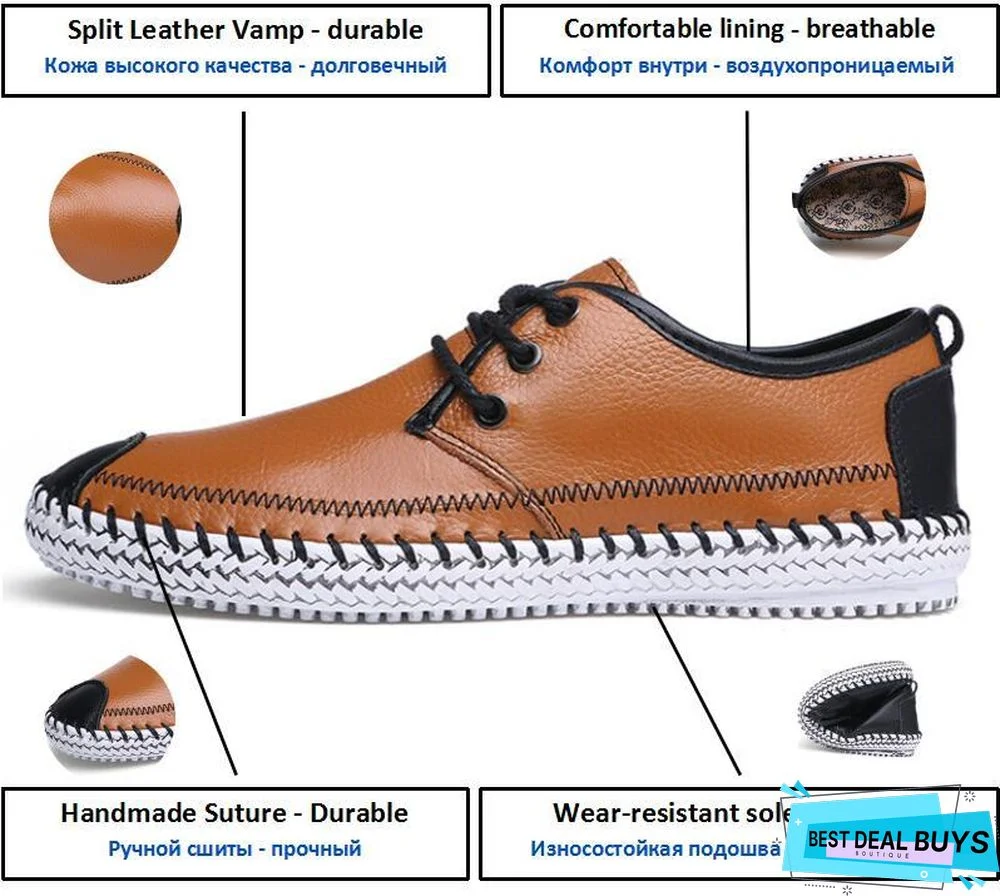 Men Breathable Comfortable Split Leather Men Loafers Flats Casual Shoes