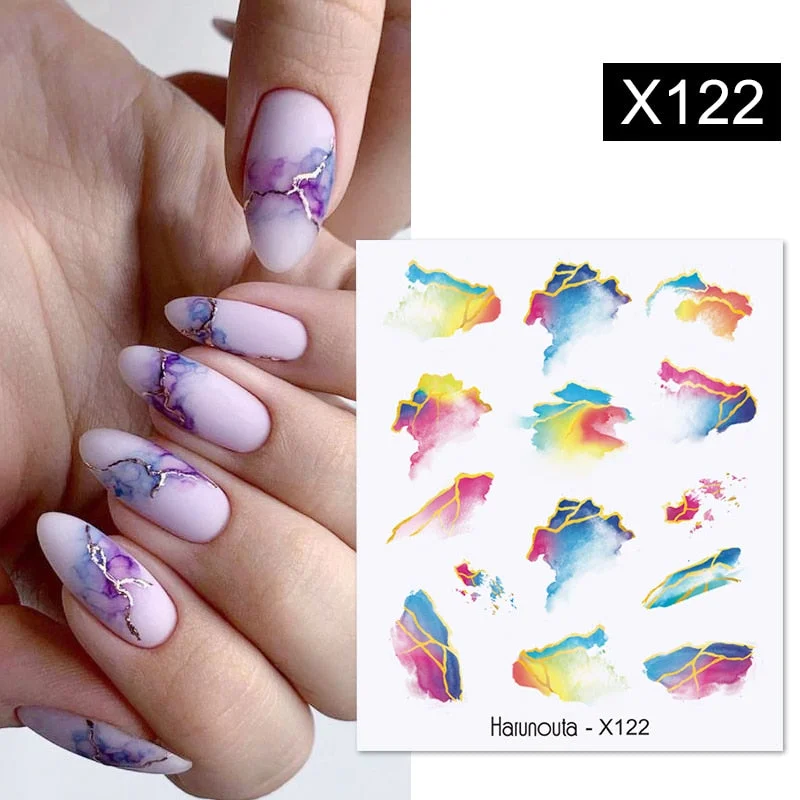 Harunouta Geometry Color Wave Love Heart Pattern Water Decals Stickers Butterfly Dragon Slider For Nails Art Decoration DIY-Nail Inspo