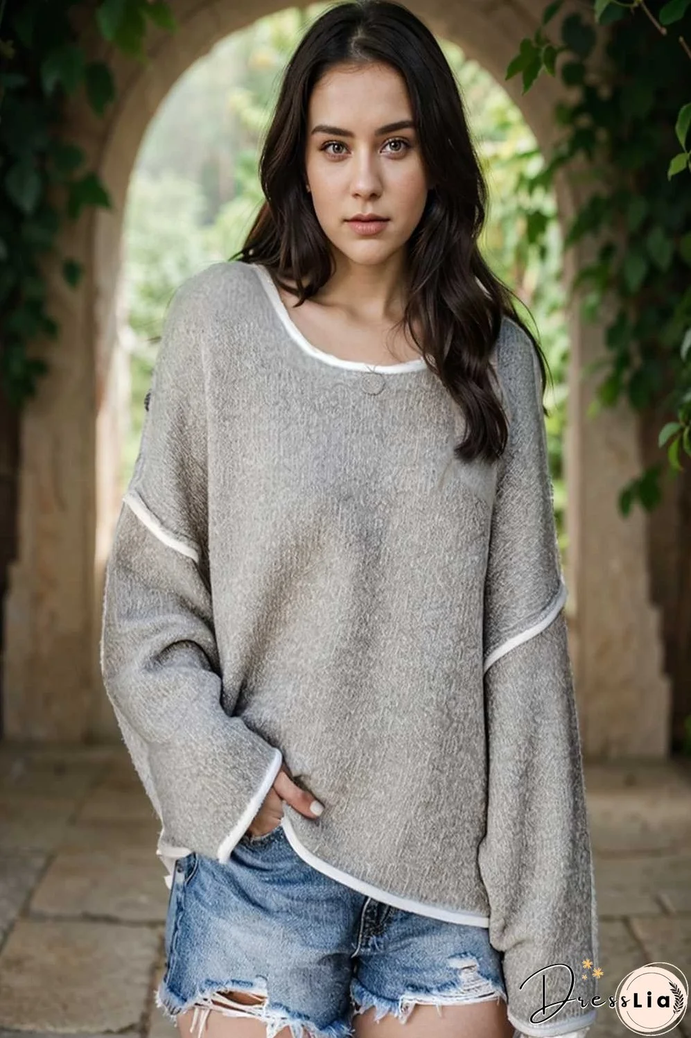 plus size casual sweater women s plus solid long sleeve round neck slight stretch loose sweater