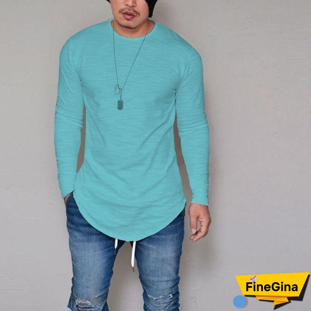 Plus Size Fashion Casual Slim Elastic Soft Solid Long Sleeve Men T Shirts Male Fit Tops Tee