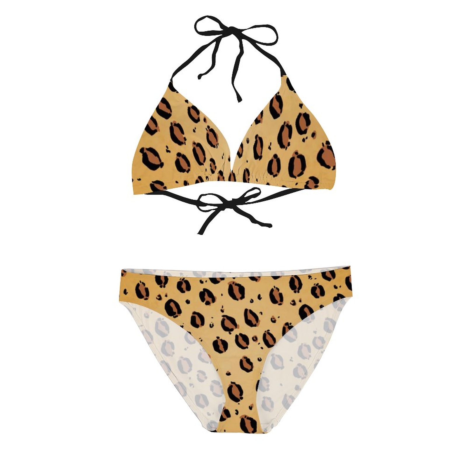 Leopard Grain Women's Halter Tie String Triangle Bikini Set