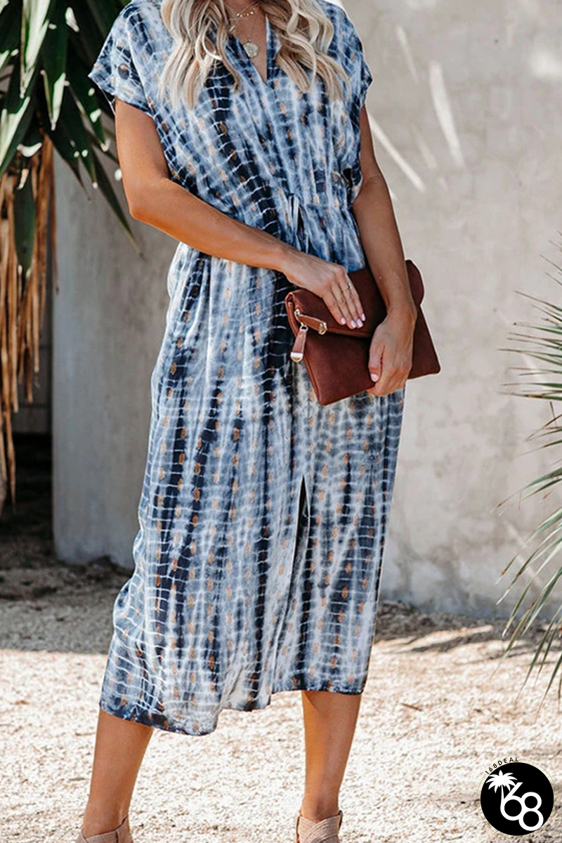 Fashion Print Patchwork V Neck Straight Dresses | 168DEAL