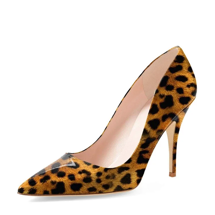 Brown Pointy Toe Leopard Print Heels Pumps |FSJ Shoes