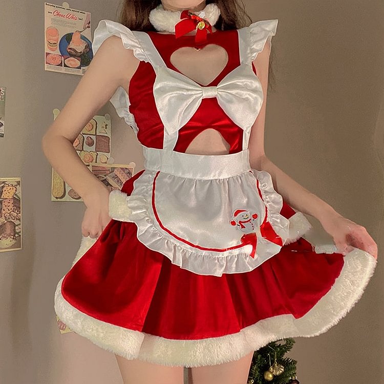 Lovely Hollow heart Bunny Christmas Maid Dress PE119