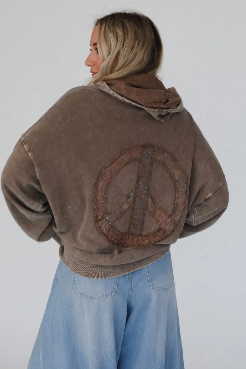 Janelle Peace Patch Sweatshirt Top - Coffee