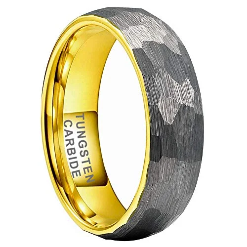 4MM 6MM 8MM Grey Gold Hammered Tungsten Domed Matte Finish Wedding Bands For Men Women