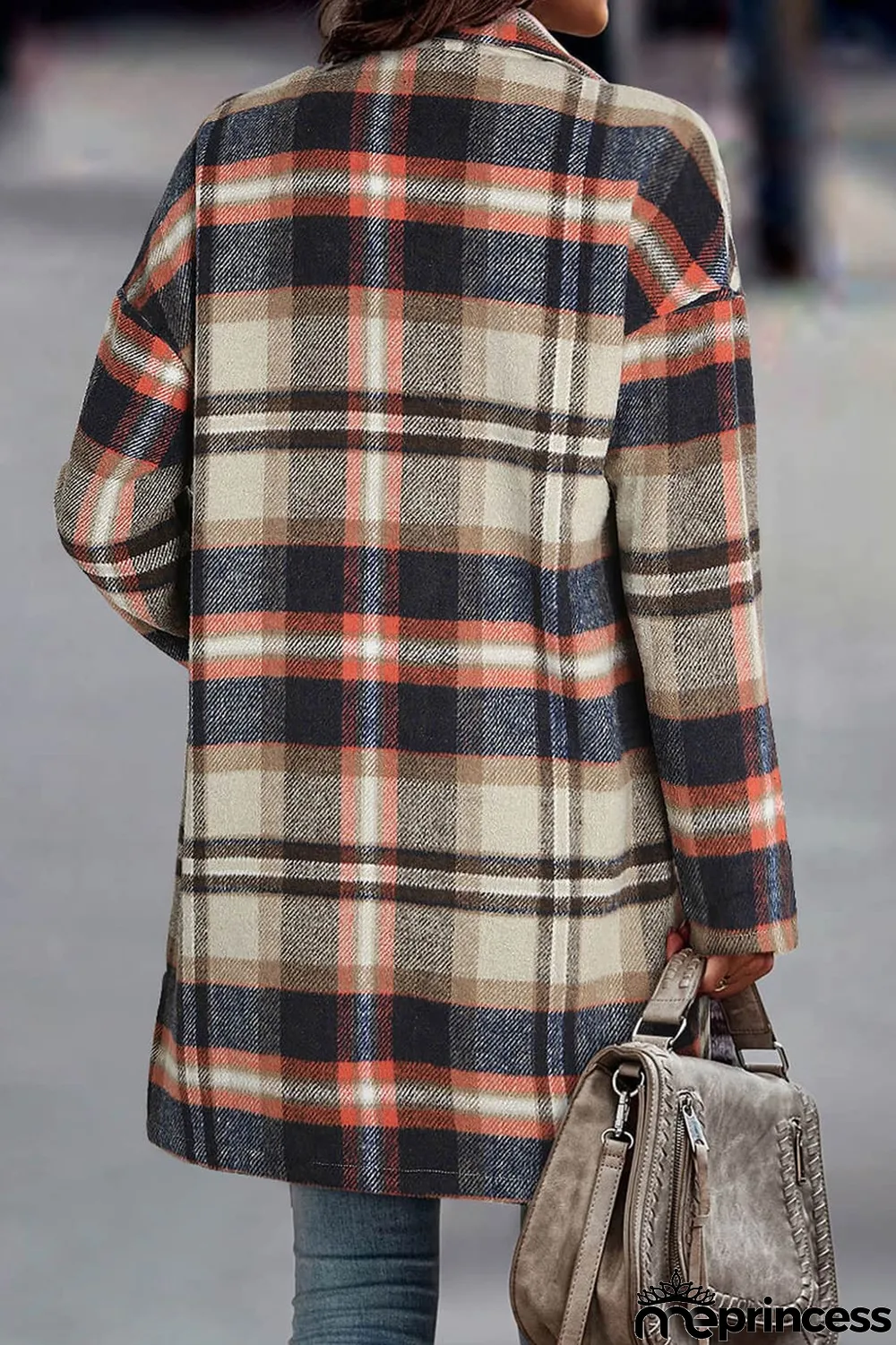 Khaki Plaid Button Up Lapel Jacket