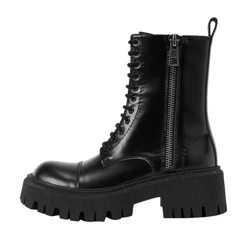 Christmas Gift Winter Boots Women Shoes Black Ankle Boots Platform Gothic Booties Leather Fur Boots Plush Warm Botas Fashion Designer
