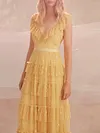 Gauze Split-Joint V-Neck Maxi Dress