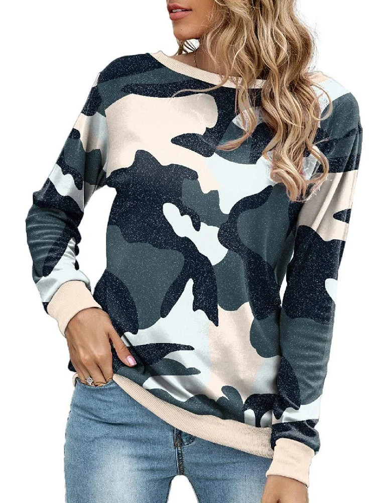Bluelans Long Sleeve Camouflage Crew Neck Sweatshirt