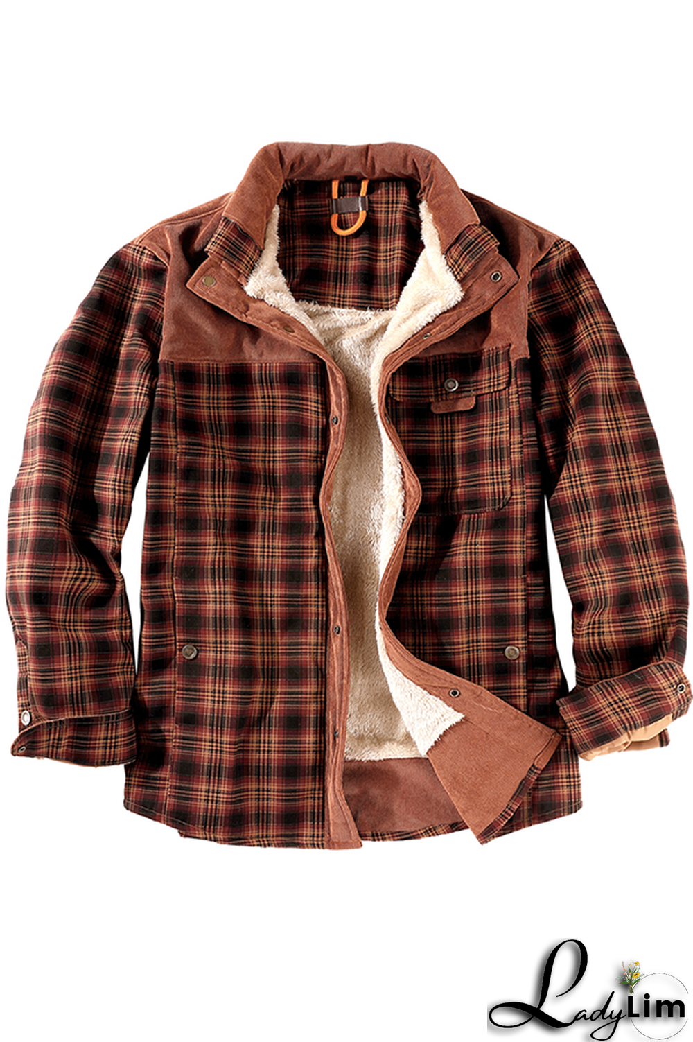 Dark Green Casual Plaid Split Joint Buckle Turndown Collar Outerwear